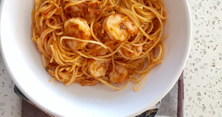 Shrimp Pesto Pasta- A 10 Minute Meal- Seriously! 